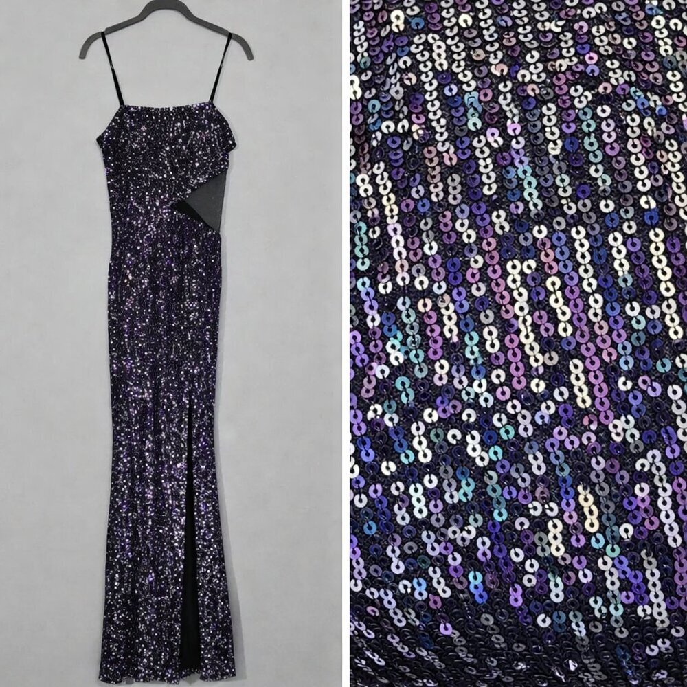 Vintage Trixxi Sequin Maxi Dress Formal Gown XS/S Purple Blue Hoco Gala Evening